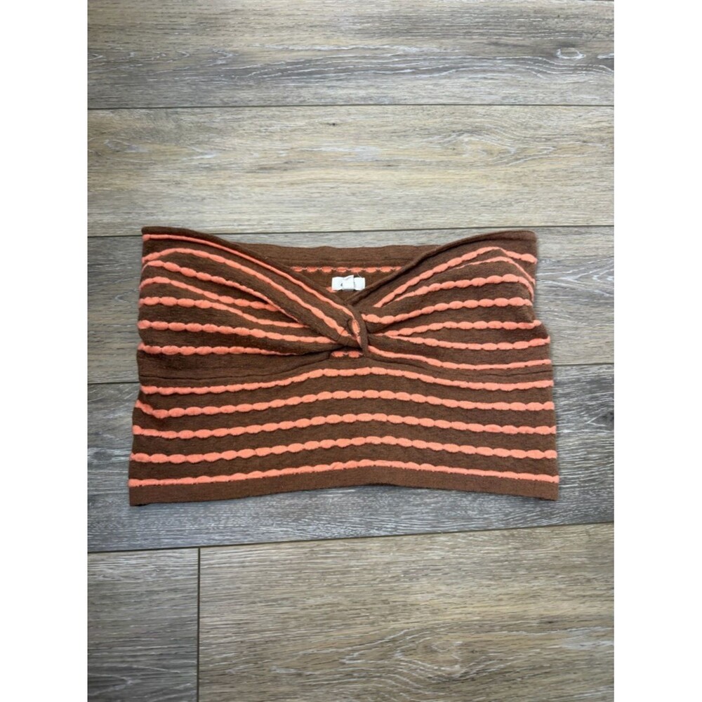 Aerie Striped Knit Bandeau Top in Brown and Coral Sz XL
